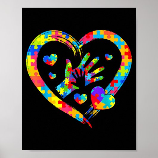 Valentines Day Love Heart Autism Awareness Puzzle  Poster (Vorne)