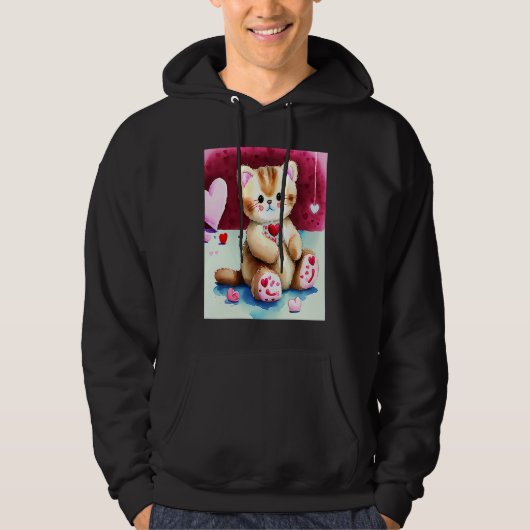 Valentine's Day Love Heart Cat Teddy Girlfriend Fi Hoodie (Vorderseite)