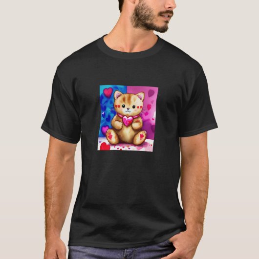 Valentine's Day Love Heart Cat Teddy Girlfriend Fi T-Shirt (Vorderseite)