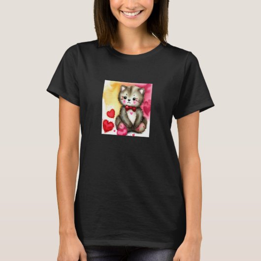 Valentine's Day Love Heart Cat Teddy Girlfriend Fi T-Shirt (Vorderseite)