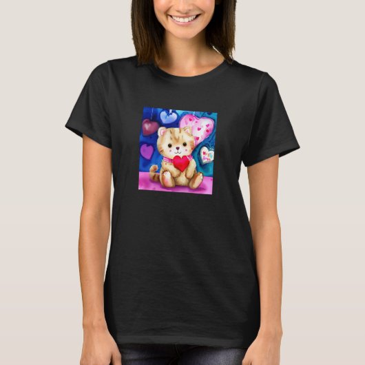 Valentine's Day Love Heart Cat Teddy Girlfriend Fi T-Shirt (Vorderseite)