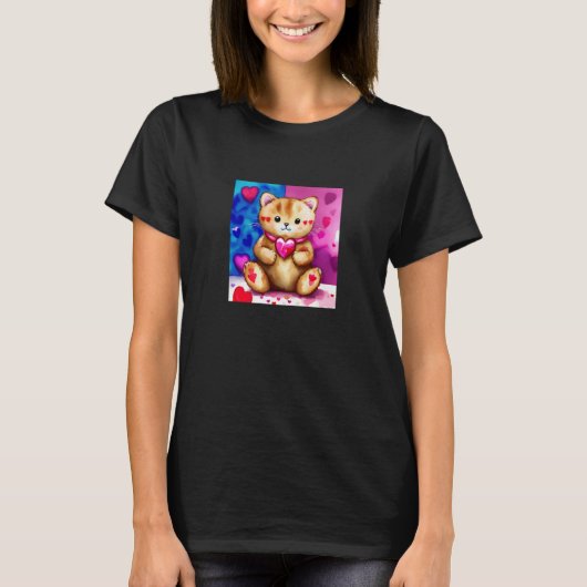 Valentine's Day Love Heart Cat Teddy Girlfriend Fi T-Shirt (Vorderseite)