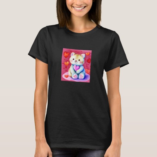 Valentine's Day Love Heart Cat Teddy Girlfriend Fi T-Shirt (Vorderseite)