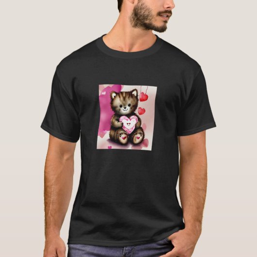 Valentine's Day Love Heart Cat Teddy Girlfriend Fi T-Shirt (Vorderseite)