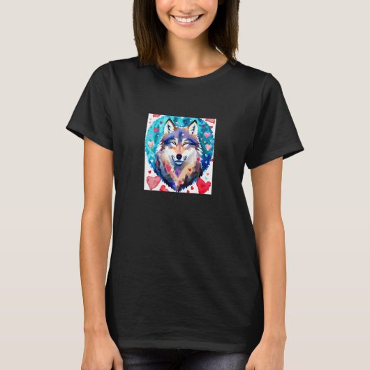 Valentine's Day Love Heart Cute Wolf Girlfriend Fi T-Shirt (Vorderseite)