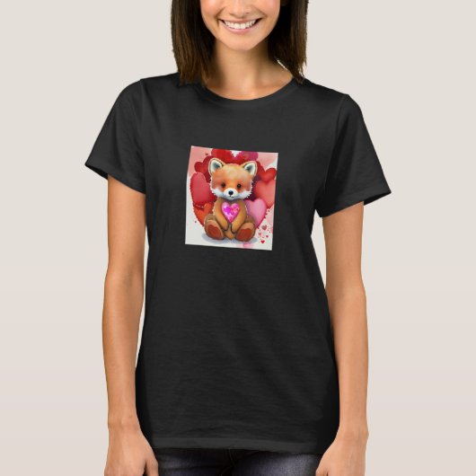 Valentine's Day Love Heart Fox Teddy Girlfriend Fi T-Shirt (Vorderseite)