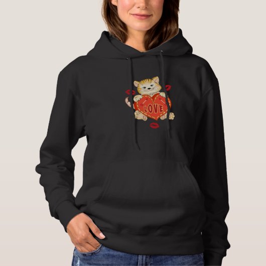 Valentines Day Love Kitten holds Heart Hoodie (Vorderseite)