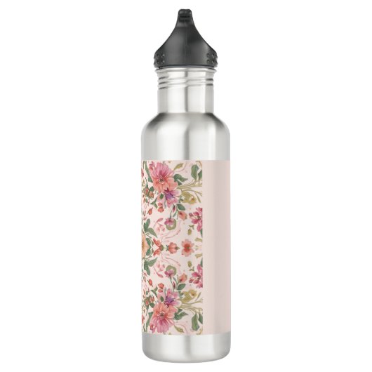 Valentine's Day, Lovely Pink Flowers Pattern Edelstahlflasche (Rechts)