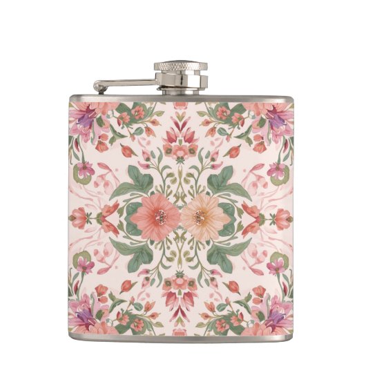 Valentine's Day, Lovely Pink Flowers Pattern Flachmann (Vorderseite)