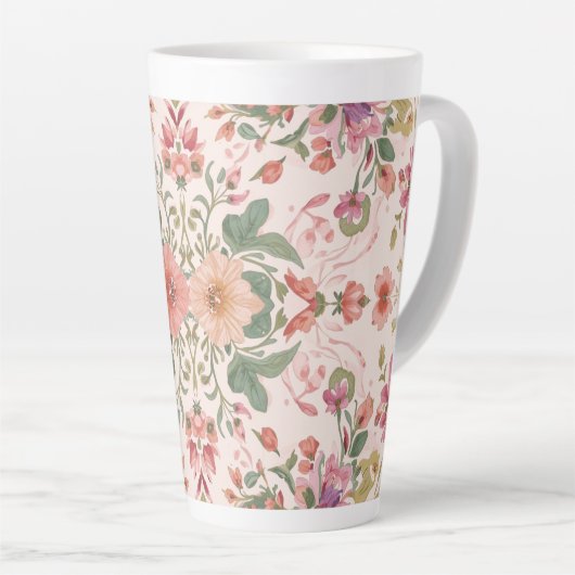 Valentine's Day, Lovely Pink Flowers Pattern Milchtasse (Rechte Ecke)