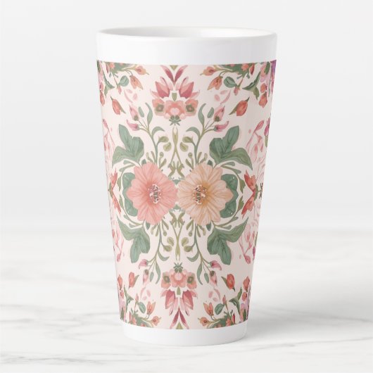 Valentine's Day, Lovely Pink Flowers Pattern  Milchtasse (Vorderseite)