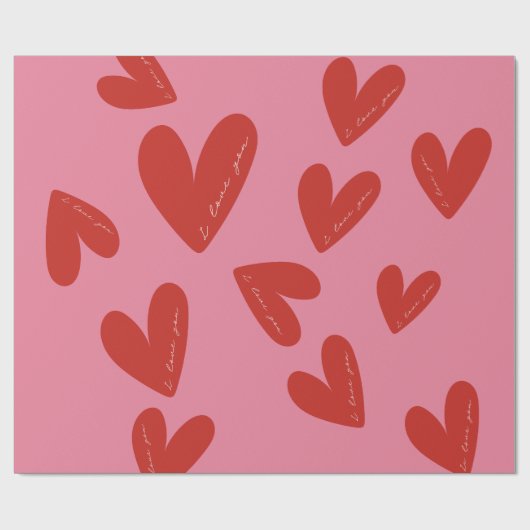 Valentine's Day Modern Red & Pink Hearts Script Geschenkpapier (Flach)