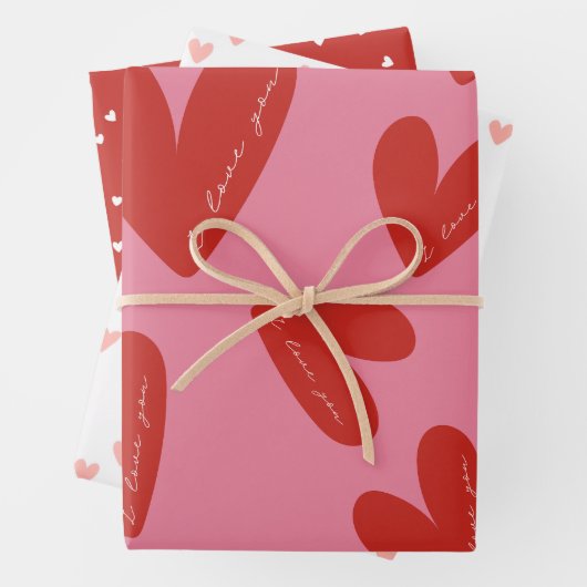 Valentine's Day Modern Red & Pink Hearts Script Geschenkpapier Set (Beispiel)