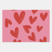 Valentine's Day Modern Red & Pink Hearts Script Geschenkpapier Set (Vorderseite)