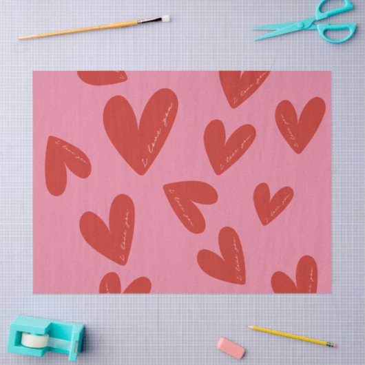 Valentine's Day Modern Red & Pink Hearts Script Seidenpapier (Basteln)