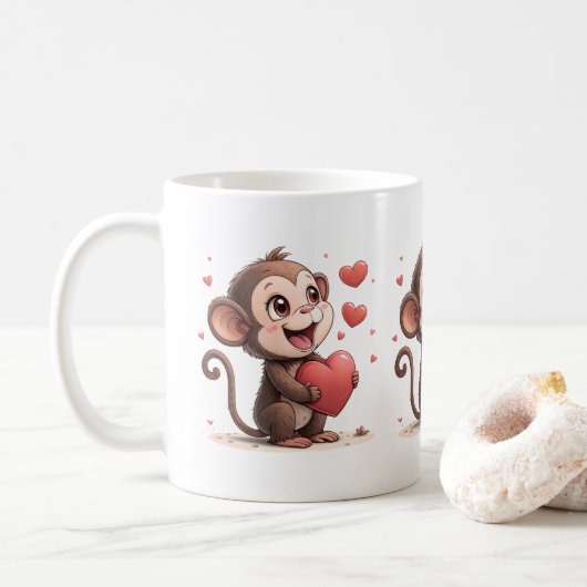 Valentine's Day Monkey Red Hearts Mugs Kaffeetasse (Mit Donut)