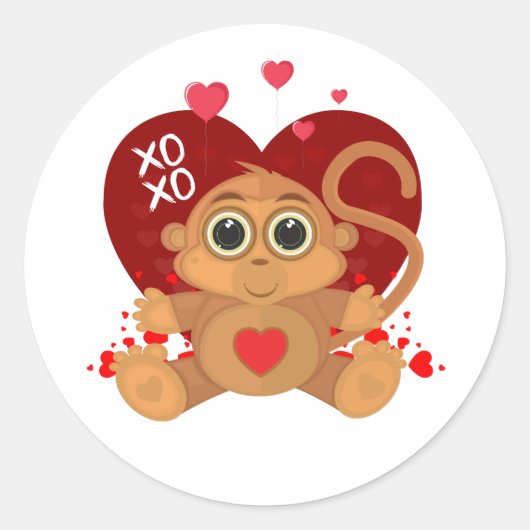 Valentine's Day Monkey  Runder Aufkleber (Vorderseite)