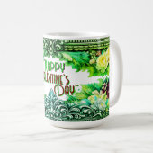 Valentine's Day Mugs Green Floral Design Kaffeetasse (VorderseiteRechts)