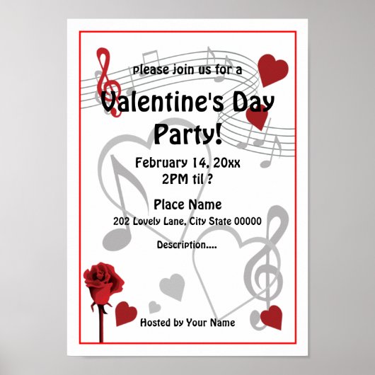 Valentine's Day Music Hearts Party Poster (Vorne)