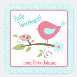 Valentine's Day Niedlich Birdie Hallo Tweetheart S Quadratischer Aufkleber