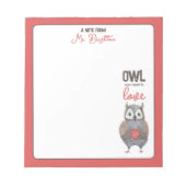 Valentine's Day Owl Teacher Gift Notizblock (Vorderseite)