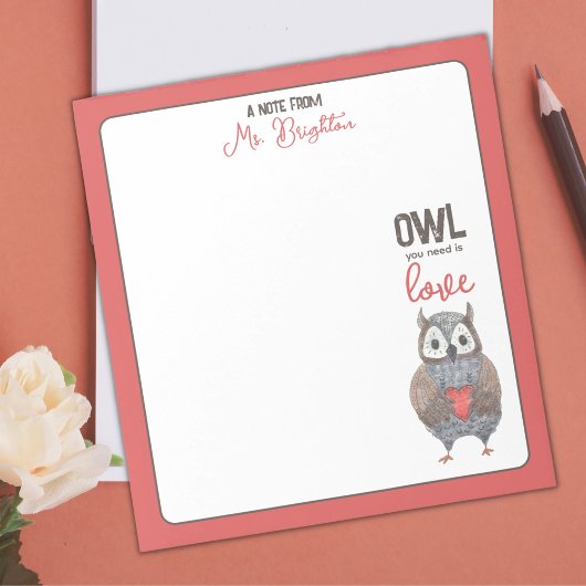 Valentine's Day Owl Teacher Gift Notizblock