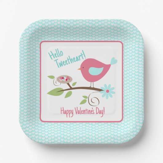 Valentine's Day Party Bird Hallo Tweetheart Pappteller (Vorderseite)