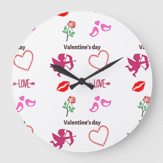 Valentine's day pattern on white große wanduhr (Vorderseite)