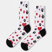 Valentine's Day Paw Prints and Red Hearts Pattern  Socken (Linkes Detail)