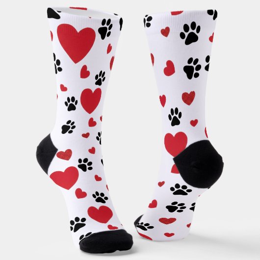 Valentine's Day Paw Prints and Red Hearts Pattern  Socken (Gewinkelt)