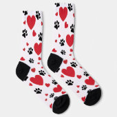 Valentine's Day Paw Prints and Red Hearts Pattern  Socken (Rechts)