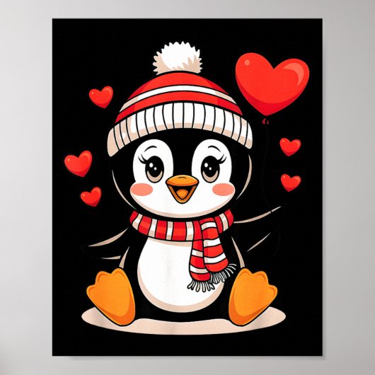 Valentine's Day Penguin Heart Balloon Cute Poster (Vorne)