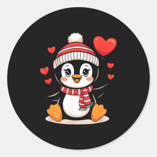 Valentine's Day Penguin Heart Balloon Cute Runder Aufkleber (Vorderseite)