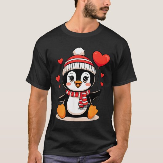 Valentine's Day Penguin Heart Balloon Cute  T-Shirt (Vorderseite)