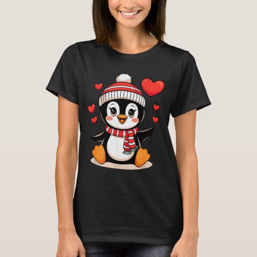 Valentine's Day Penguin Heart Balloon Cute T-Shirt (Vorderseite)