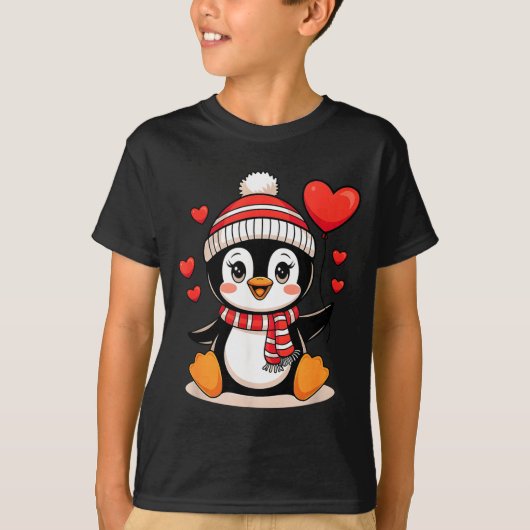 Valentine's Day Penguin Heart Balloon Cute T-Shirt (Vorderseite)