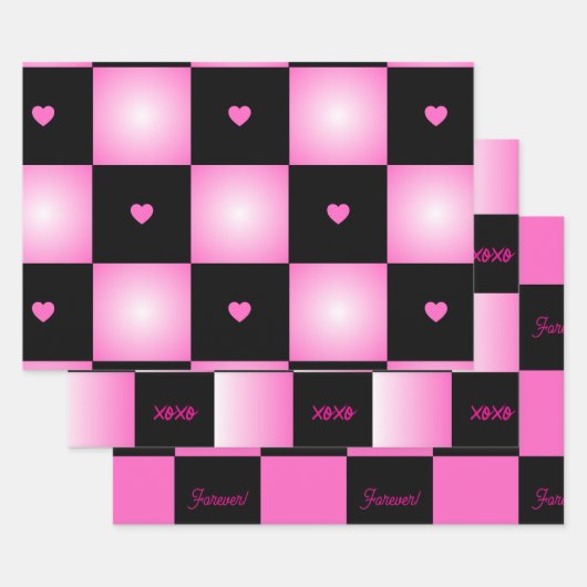 Valentines Day Pink and Black Ombre Custom Geschenkpapier Set (Set)