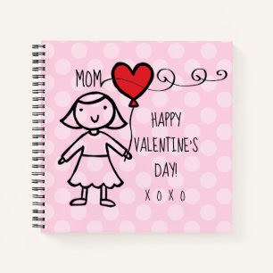 Valentine's Day Pink Dots Red Heart Mama Cartoon Notizblock