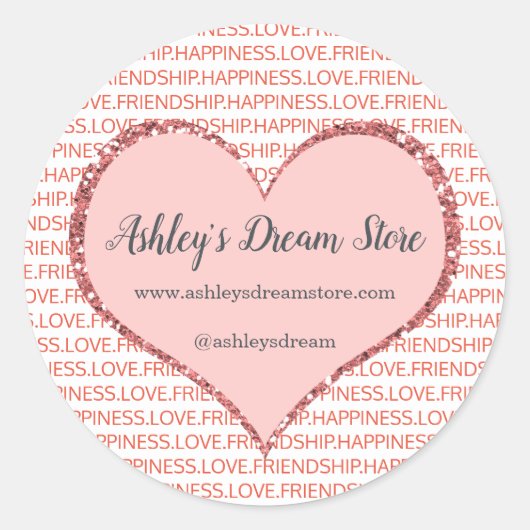 Valentine's Day Pink Heart Custom Business Website Runder Aufkleber (Vorderseite)