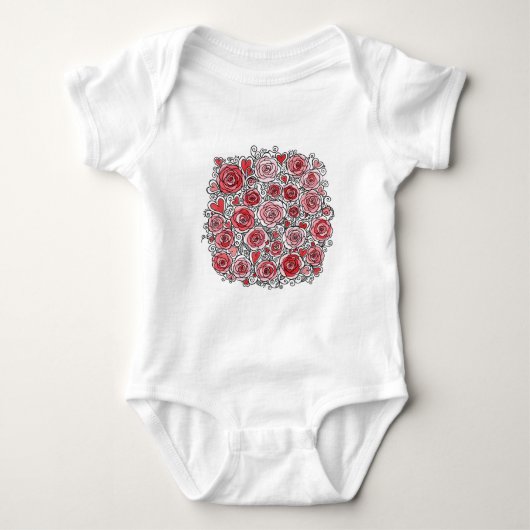 Valentine's Day Pink Red Roses Hearts Doodles Baby Strampler (Vorderseite)