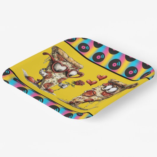 Valentine's Day Pizza Party Pappteller (Gewinkelt)