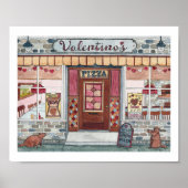 Valentine's Day Pizza Shop Wasserfarbe Poster (Vorne)