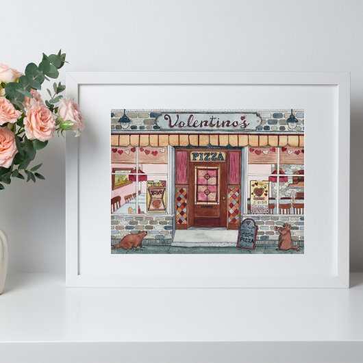 Valentine's Day Pizza Shop Wasserfarbe Poster
