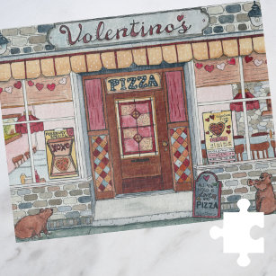 Valentine's Day Pizza Shop Wasserfarbe Puzzle
