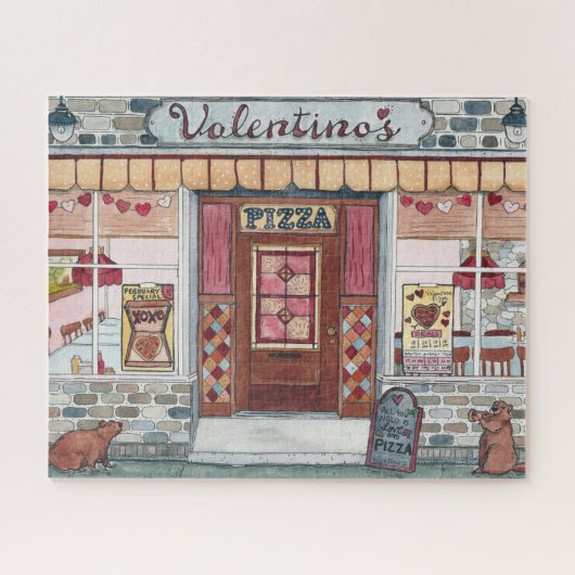Valentine's Day Pizza Shop Wasserfarbe Puzzle (Horizontal)