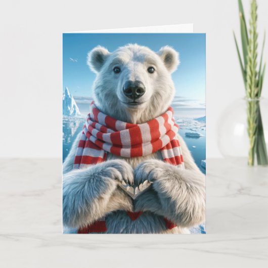 Valentine's Day Polar Bear With Heart Paws Karte (Vorderseite)