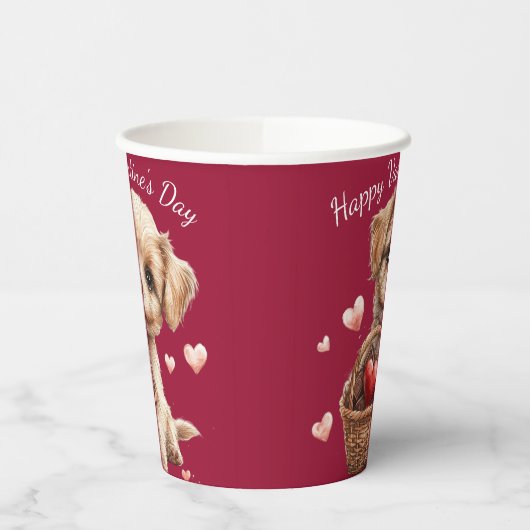 Valentine's Day Puppy Basket Red Heart Candy Pappbecher (Links)