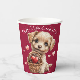 Valentine's Day Puppy Basket Red Heart Candy Pappbecher
