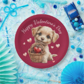 Valentine's Day Puppy Basket Red Heart Candy Pappteller (Party)