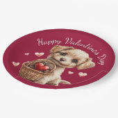 Valentine's Day Puppy Basket Red Heart Candy Pappteller (Schrägansicht)